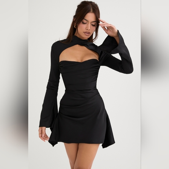 NWT  House of CB Toira Black Draped Corset Long Sleeve Mini Dress M - Picture 2 of 8